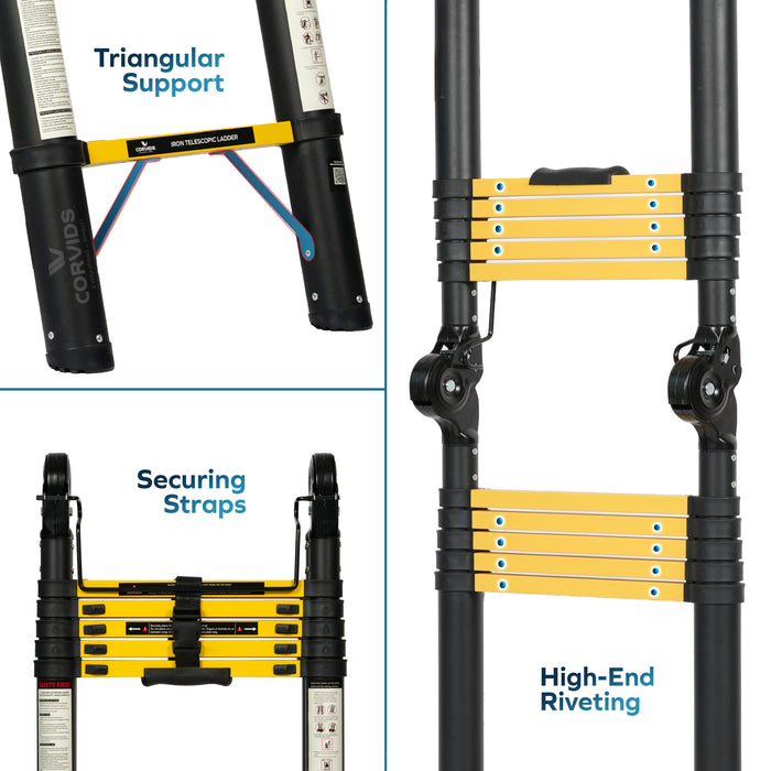 Corvids 3.8m (12.5 Ft) Foldable A-Type Iron Telescopic Ladder for Home, Industrial & Warehouse Use