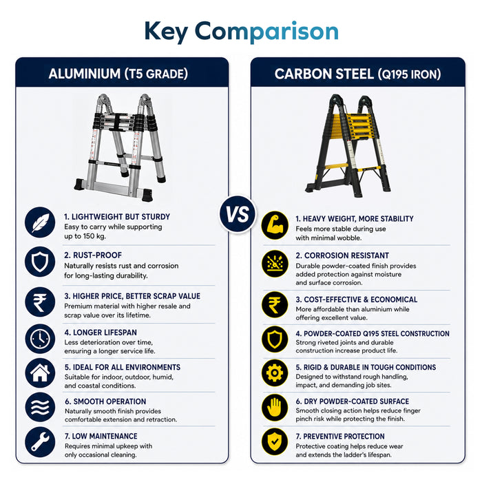 Corvids 3.8m (12.5 Ft) Foldable A-Type Iron Telescopic Ladder for Home, Industrial & Warehouse Use