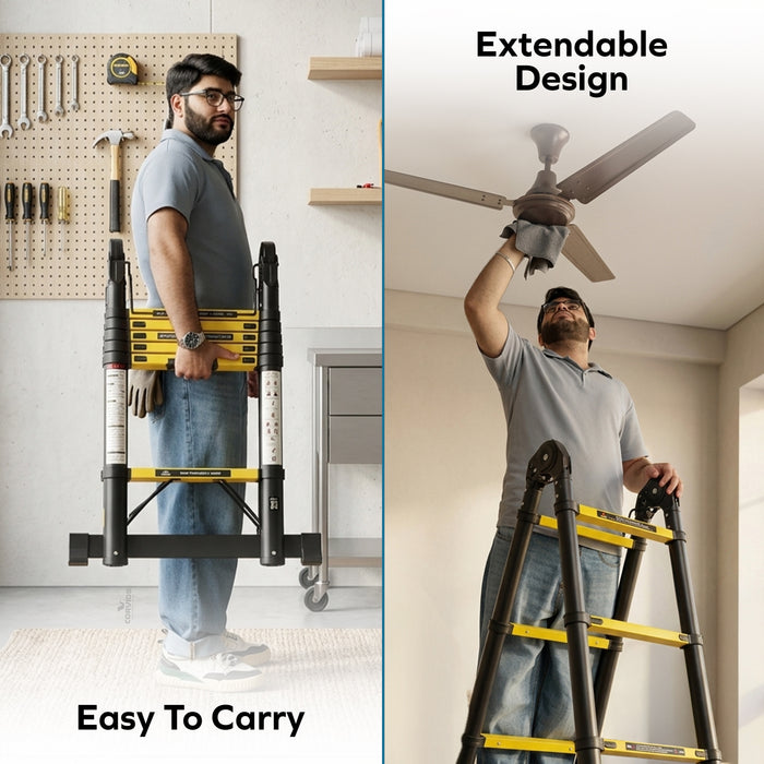 Corvids 3.8m (12.5 Ft) Foldable A-Type Iron Telescopic Ladder for Home, Industrial & Warehouse Use