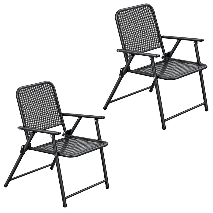Corvids Foldable Metal Camping Chairs with Armrest (Set of 2)| 120 KG Capacity, Ventilated Mesh Seat & Backrest | Rust-Resistant Portable Chair for Balcony, Garden, Patio & Indoor Use (Black)