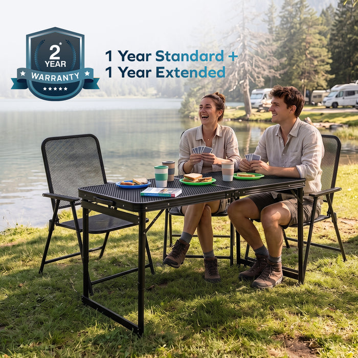 Corvids Foldable Metal Camping Chairs with Armrest (Set of 2)| 120 KG Capacity, Ventilated Mesh Seat & Backrest | Rust-Resistant Portable Chair for Balcony, Garden, Patio & Indoor Use (Black)
