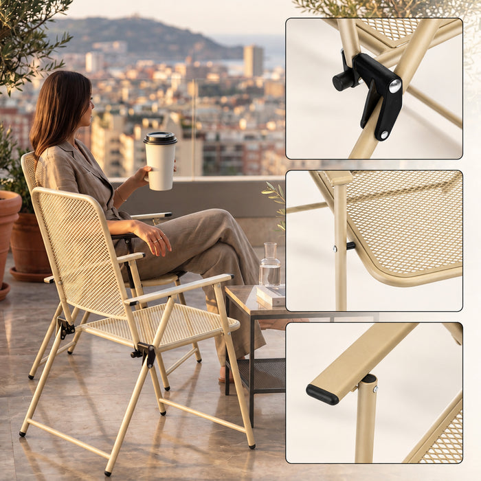 Corvids Foldable Metal Camping Chairs with Armrest (Set of 2)| 120 KG Capacity, Ventilated Mesh Seat & Backrest | Rust-Resistant Portable Chair for Balcony, Garden, Patio & Indoor Use (Khaki)