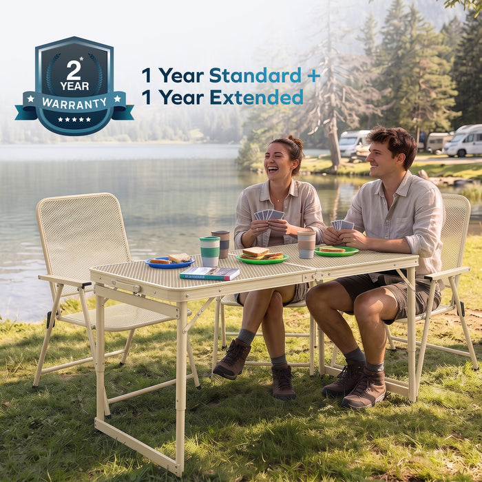 Corvids Foldable Metal Camping Chairs with Armrest (Set of 2)| 120 KG Capacity, Ventilated Mesh Seat & Backrest | Rust-Resistant Portable Chair for Balcony, Garden, Patio & Indoor Use (Khaki)