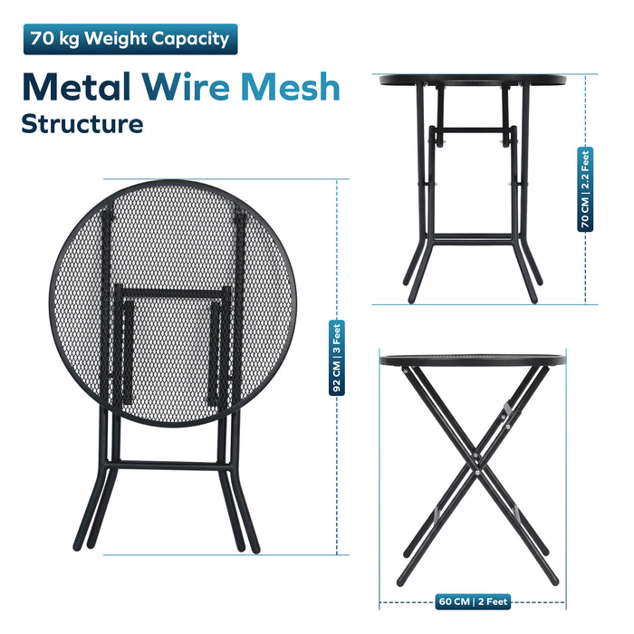 Corvids Foldable Round Metal Camping & Utility Table | 2 Year Warranty | 70 KG Capacity & Rust-Resistant Powder Coating | Portable Coffee & Bistro Table for Balcony, Garden, Patio & Indoor Use (Black)