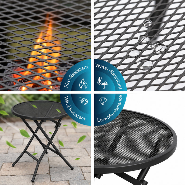 Corvids Foldable Round Metal Camping & Utility Table | 2 Year Warranty | 70 KG Capacity & Rust-Resistant Powder Coating | Portable Coffee & Bistro Table for Balcony, Garden, Patio & Indoor Use (Black)