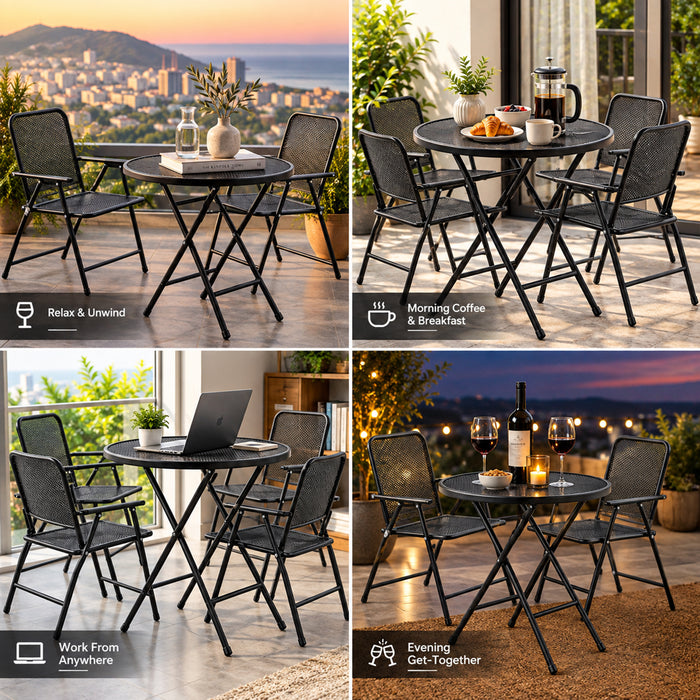 Corvids Foldable Round Metal Camping & Utility Table | 2 Year Warranty | 70 KG Capacity & Rust-Resistant Powder Coating | Portable Coffee & Bistro Table for Balcony, Garden, Patio & Indoor Use (Black)