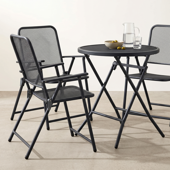 Corvids Foldable Round Metal Camping & Utility Table | 2 Year Warranty | 70 KG Capacity & Rust-Resistant Powder Coating | Portable Coffee & Bistro Table for Balcony, Garden, Patio & Indoor Use (Black)