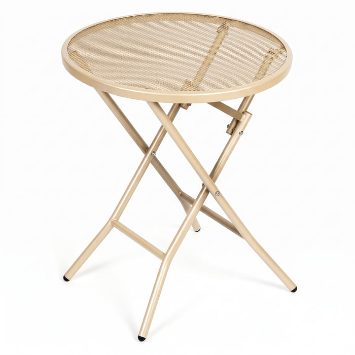 Corvids Foldable Round Metal Camping & Utility Table | 2 Year Warranty | 70 KG Capacity & Rust-Resistant Powder Coating | Portable Coffee & Bistro Table for Balcony, Garden, Patio & Indoor Use (Khaki)