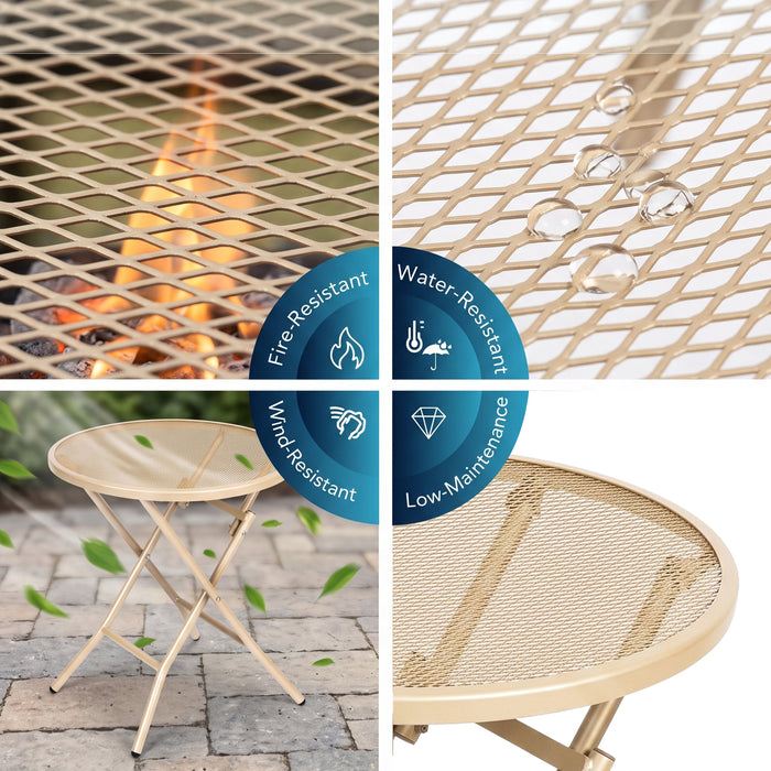 Corvids Foldable Round Metal Camping & Utility Table | 2 Year Warranty | 70 KG Capacity & Rust-Resistant Powder Coating | Portable Coffee & Bistro Table for Balcony, Garden, Patio & Indoor Use (Khaki)