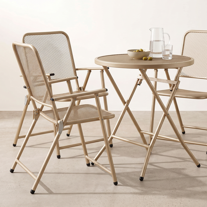 Corvids Foldable Round Metal Camping & Utility Table | 2 Year Warranty | 70 KG Capacity & Rust-Resistant Powder Coating | Portable Coffee & Bistro Table for Balcony, Garden, Patio & Indoor Use (Khaki)