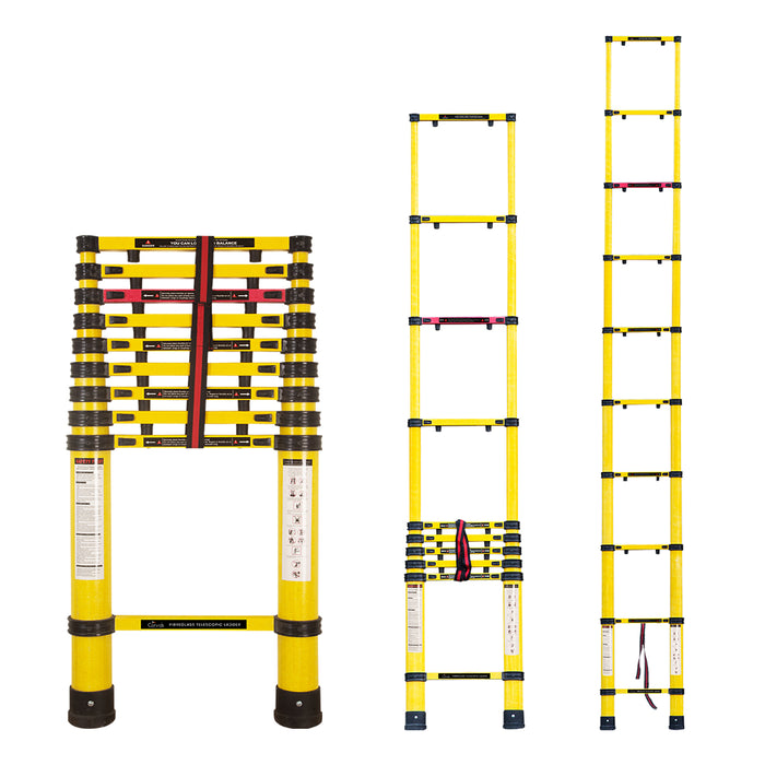 Corvids 4.0m (13 Feet) Heavy-Duty FRP Telescopic Ladder | Electrically Insulated & Non-Conductive | Foldable Multipurpose Ladder for Home, Industrial & Outdoor Use
