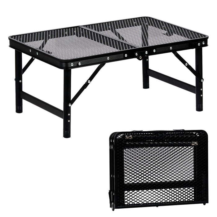 Corvids 2 Feet Foldable Camping Table with Metal Mesh Top | 2 Year Warranty | 50 KG Capacity | Portable & Height Adjustable Camping, Picnic & Utility Table for Outdoor, Balcony & Terrace (Black)