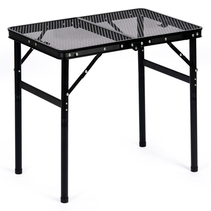 Corvids 2 Feet Foldable Camping Table with Metal Mesh Top | 2 Year Warranty | 50 KG Capacity | Portable & Height Adjustable Camping, Picnic & Utility Table for Outdoor, Balcony & Terrace (Black)