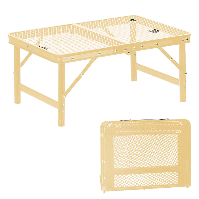 Corvids 2 Feet Foldable Camping Table with Metal Mesh Top | 2 Year Warranty | 50 KG Capacity | Portable & Height Adjustable Camping, Picnic & Utility Table for Outdoor, Balcony & Terrace (Khaki)