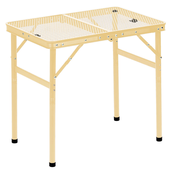 Corvids 2 Feet Foldable Camping Table with Metal Mesh Top | 2 Year Warranty | 50 KG Capacity | Portable & Height Adjustable Camping, Picnic & Utility Table for Outdoor, Balcony & Terrace (Khaki)