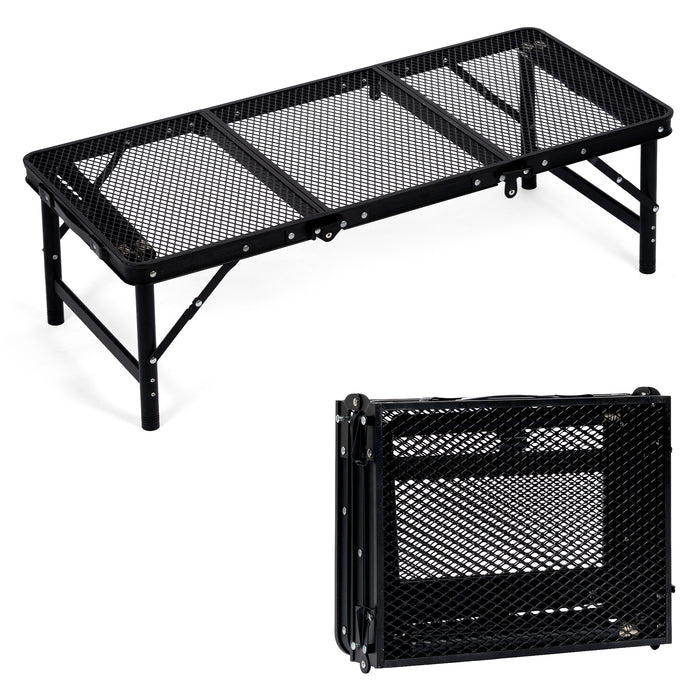 Corvids 3 Feet Foldable Camping Table with Metal Mesh Top | 2 Year Warranty | 50 KG Capacity | Portable & Height Adjustable Camping, Picnic & Utility Table for Outdoor, Balcony & Terrace (Black)
