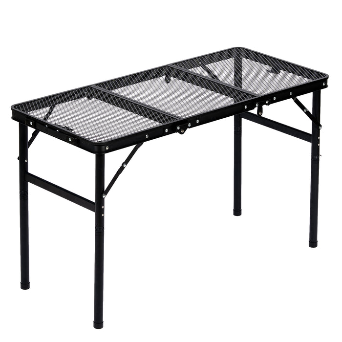 Corvids 3 Feet Foldable Camping Table with Metal Mesh Top | 2 Year Warranty | 50 KG Capacity | Portable & Height Adjustable Camping, Picnic & Utility Table for Outdoor, Balcony & Terrace (Black)