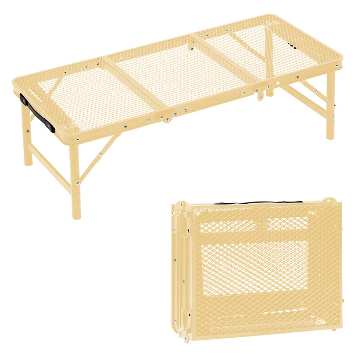Corvids 3 Feet Foldable Camping Table with Metal Mesh Top | 2 Year Warranty | 50 KG Capacity | Portable & Height Adjustable Camping, Picnic & Utility Table for Outdoor, Balcony & Terrace (Khaki)