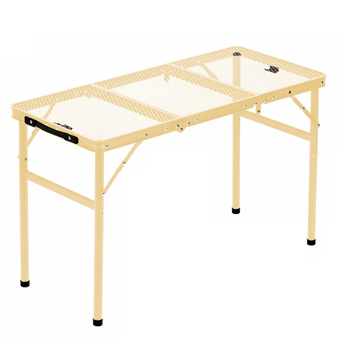 Corvids 3 Feet Foldable Camping Table with Metal Mesh Top | 2 Year Warranty | 50 KG Capacity | Portable & Height Adjustable Camping, Picnic & Utility Table for Outdoor, Balcony & Terrace (Khaki)