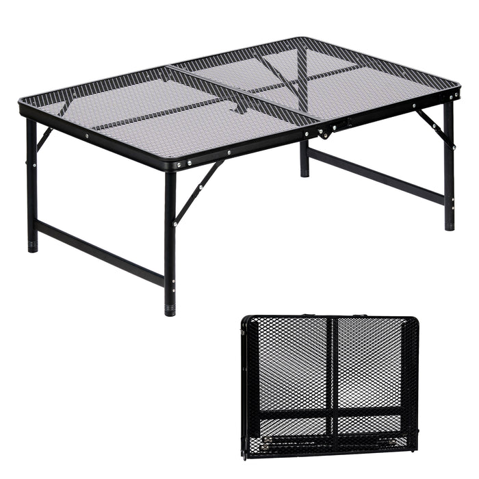 Corvids 3 Feet Foldable Camping Table with Metal Mesh Top | 2 Year Warranty | 70 KG Capacity | Portable & Height Adjustable Camping, Picnic & Utility Table for Outdoor, Balcony & Terrace (Black)