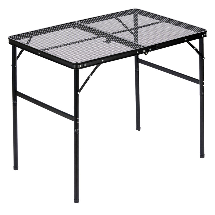 Corvids 3 Feet Foldable Camping Table with Metal Mesh Top | 2 Year Warranty | 70 KG Capacity | Portable & Height Adjustable Camping, Picnic & Utility Table for Outdoor, Balcony & Terrace (Black)