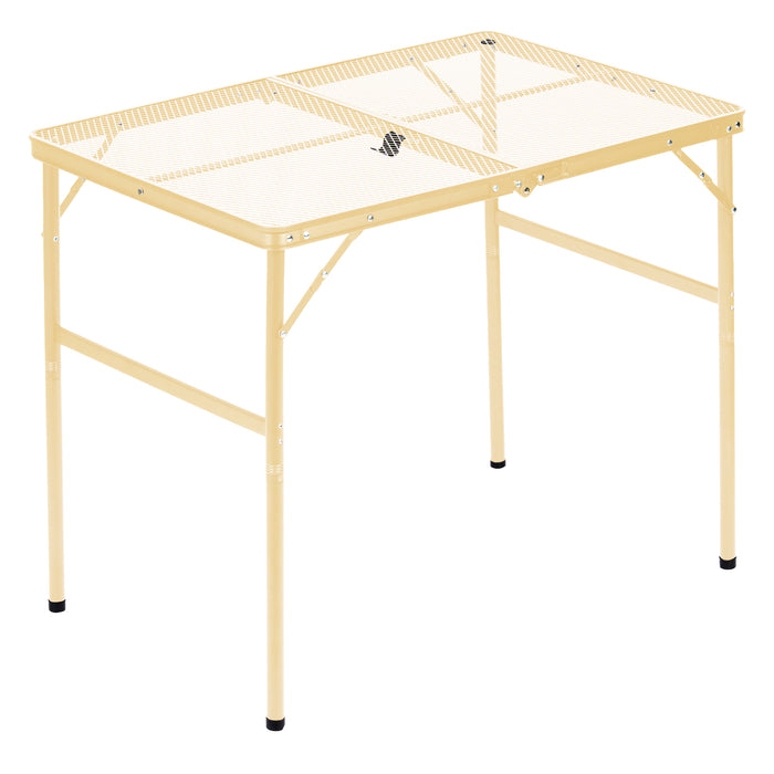 Corvids 3 Feet Foldable Camping Table with Metal Mesh Top | 2 Year Warranty | 70 KG Capacity | Portable & Height Adjustable Camping, Picnic & Utility Table for Outdoor, Balcony & Terrace (Khaki)