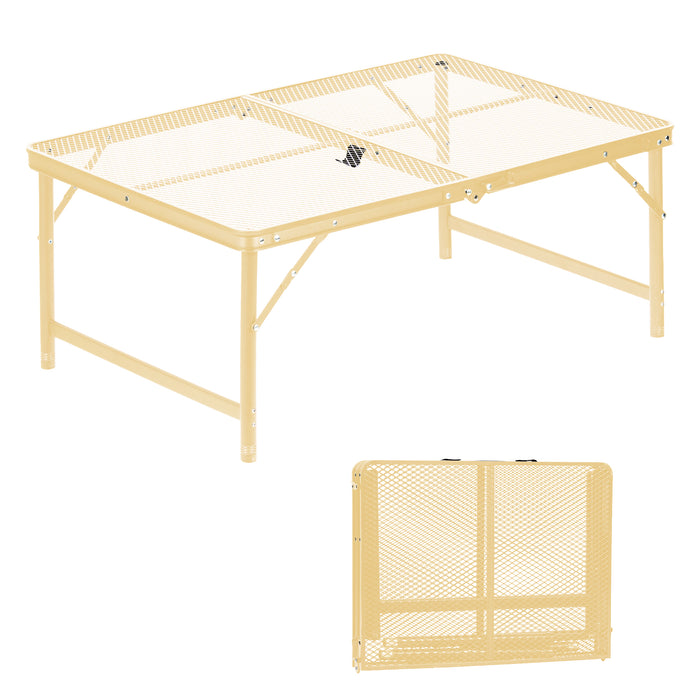 Corvids 3 Feet Foldable Camping Table with Metal Mesh Top | 2 Year Warranty | 70 KG Capacity | Portable & Height Adjustable Camping, Picnic & Utility Table for Outdoor, Balcony & Terrace (Khaki)
