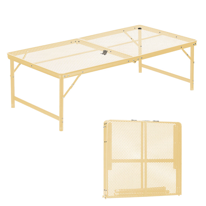 Corvids 4 Feet Foldable Camping Table with Metal Mesh Top | 2 Year Warranty | 70 KG Capacity | Portable & Height Adjustable Camping, Picnic & Utility Table for Outdoor, Balcony & Terrace (Khaki)