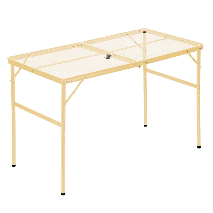 Corvids 4 Feet Foldable Camping Table with Metal Mesh Top | 2 Year Warranty | 70 KG Capacity | Portable & Height Adjustable Camping, Picnic & Utility Table for Outdoor, Balcony & Terrace (Khaki)