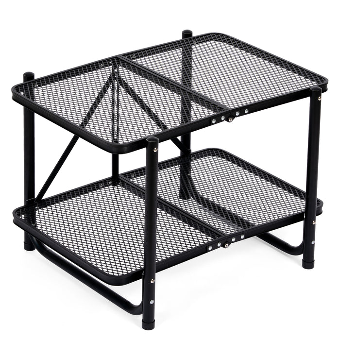 Corvids 2 Feet Foldable Metal Storage Shelf | Mesh Shelves, Adjustable Height & Compact Folding Design | Multipurpose Organiser for Kitchen, Living Room, Bedroom & Office (Black)