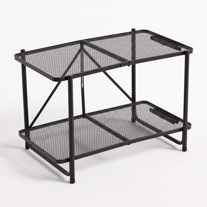 Corvids 3 Feet Foldable Metal Storage Shelf | Mesh Shelves, Adjustable Height & Compact Folding Design | Multipurpose Organizer for Kitchen, Living Room, Bedroom & Office (Black))