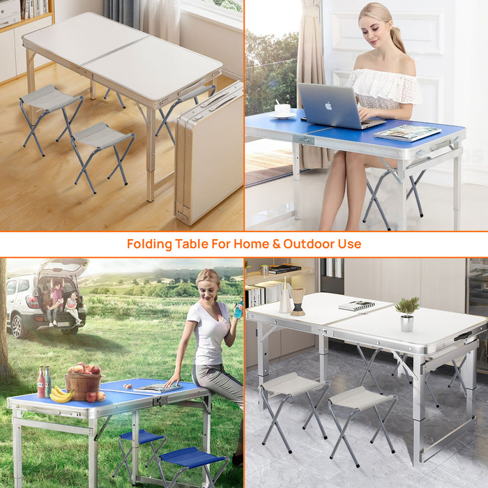 Corvids 4 Feet Height Adjustable Aluminium Folding Table with 4 Oxford Mat Chairs (White)