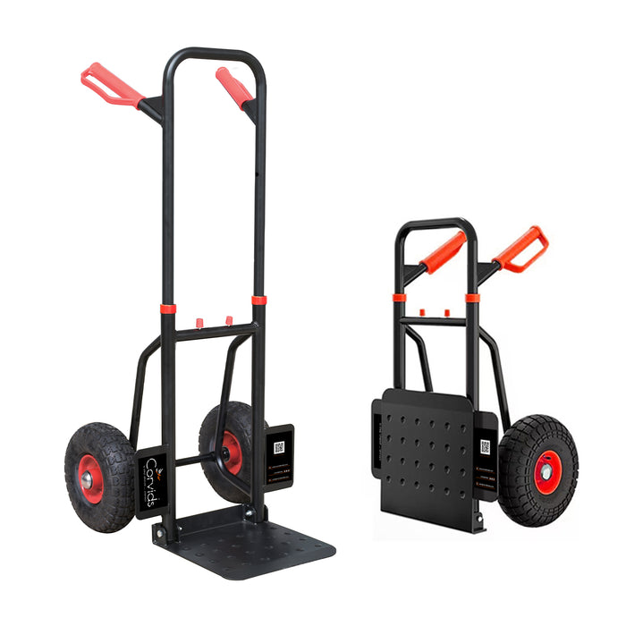 Corvids Heavy Duty 125 kg Mild Steel Foldable Hand Truck | Portable Push & Pull Dolly with Pneumatic Wheels & Extendable Handle