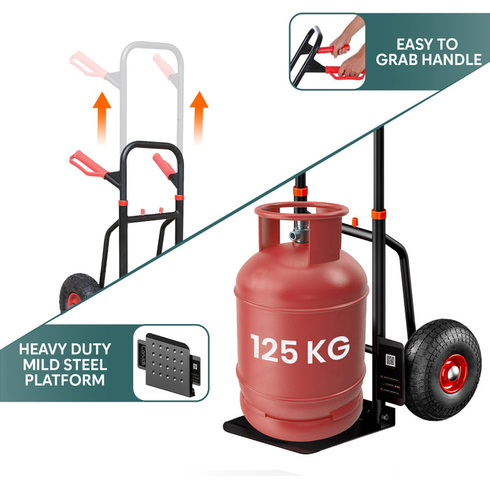Corvids Heavy Duty 125 kg Mild Steel Foldable Hand Truck | Portable Push & Pull Dolly with Pneumatic Wheels & Extendable Handle