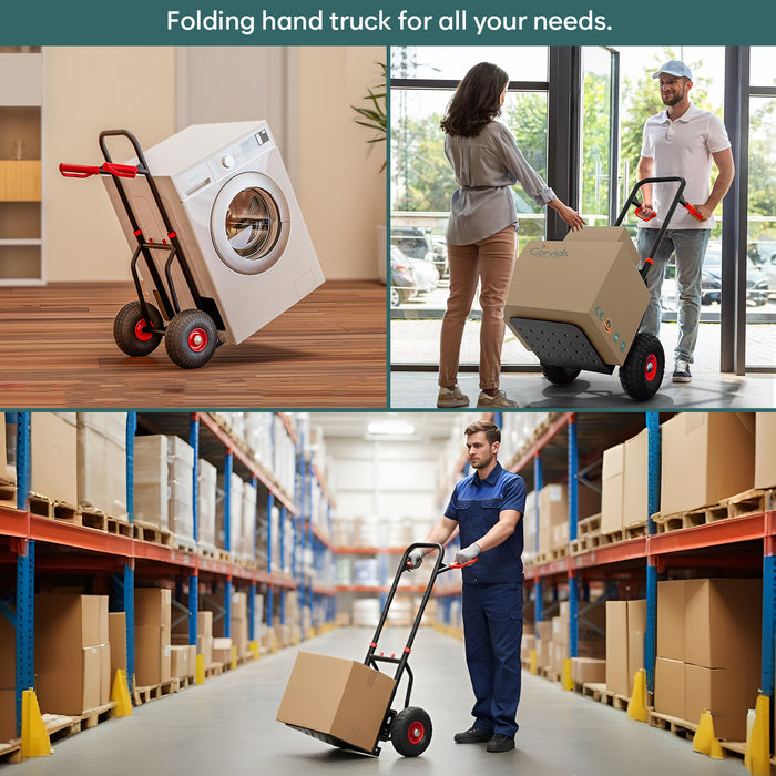 Corvids Heavy Duty 125 kg Mild Steel Foldable Hand Truck | Portable Push & Pull Dolly with Pneumatic Wheels & Extendable Handle