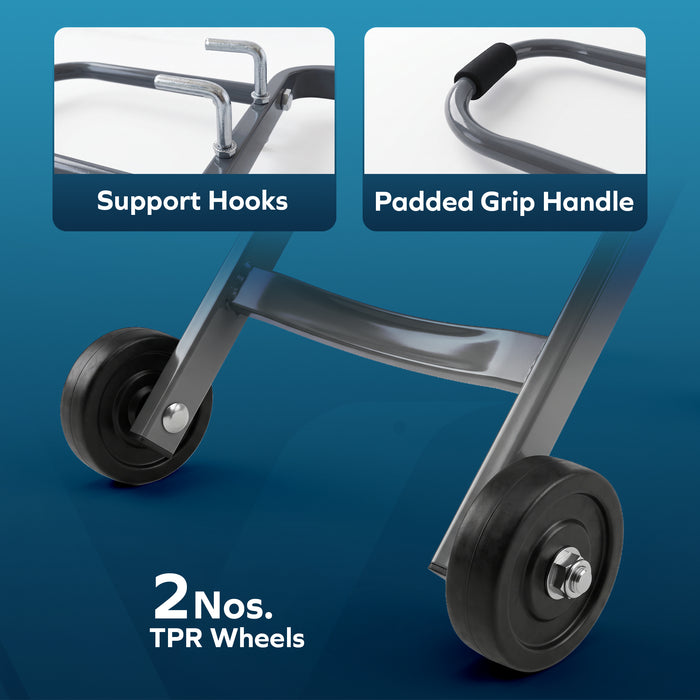 Corvids Heavy Duty Gas Cylinder Trolley with 2 Wheels & Hooks | 2-Year Warranty | Carbon Steel Frame, 4-Inch TPR Wheels, Padded Handle, LPG Cylinder Mover for Home & Kitchen, 80 KG Capacity (Grey)