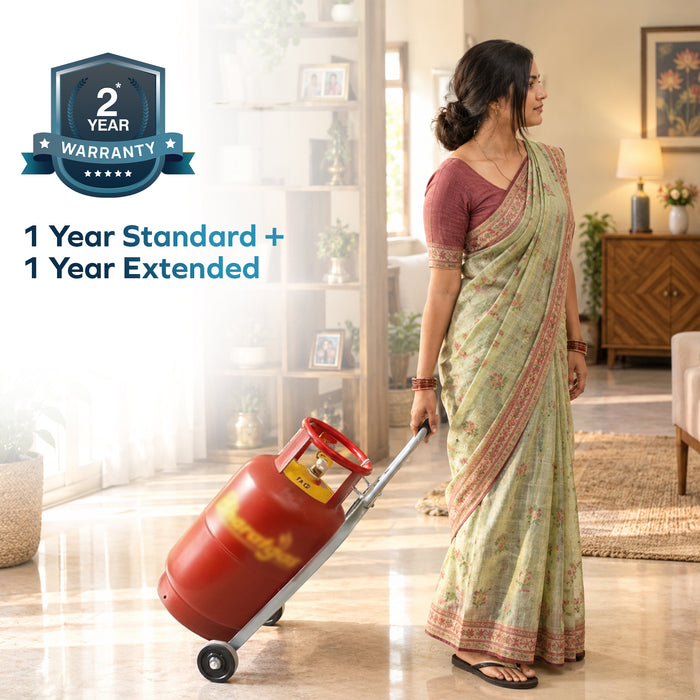 Corvids Heavy Duty Gas Cylinder Trolley with 2 Wheels & Hooks | 2-Year Warranty | Carbon Steel Frame, 4-Inch TPR Wheels, Padded Handle, LPG Cylinder Mover for Home & Kitchen, 80 KG Capacity (Grey)
