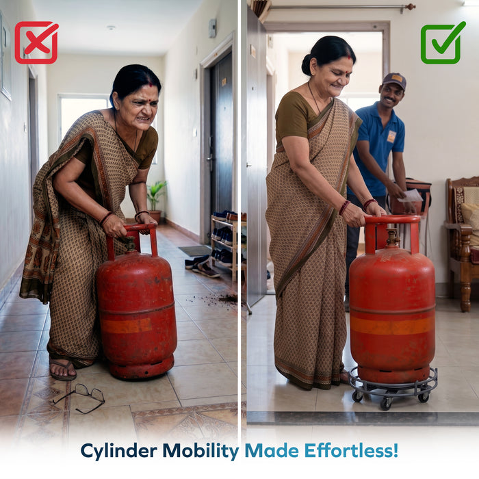 Corvids Heavy Duty Carbon Steel Gas Cylinder Trolley with 6 Wheels | 2-Year Warranty | 360° Swivel Ball Bearing Wheels, Anti-Rust Frame, LPG Cylinder Stand for Home & Kitchen, 80 KG Capacity (Grey)