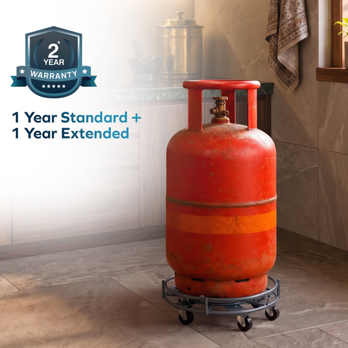 Corvids Heavy Duty Carbon Steel Gas Cylinder Trolley with 6 Wheels | 2-Year Warranty | 360° Swivel Ball Bearing Wheels, Anti-Rust Frame, LPG Cylinder Stand for Home & Kitchen, 80 KG Capacity (Grey)