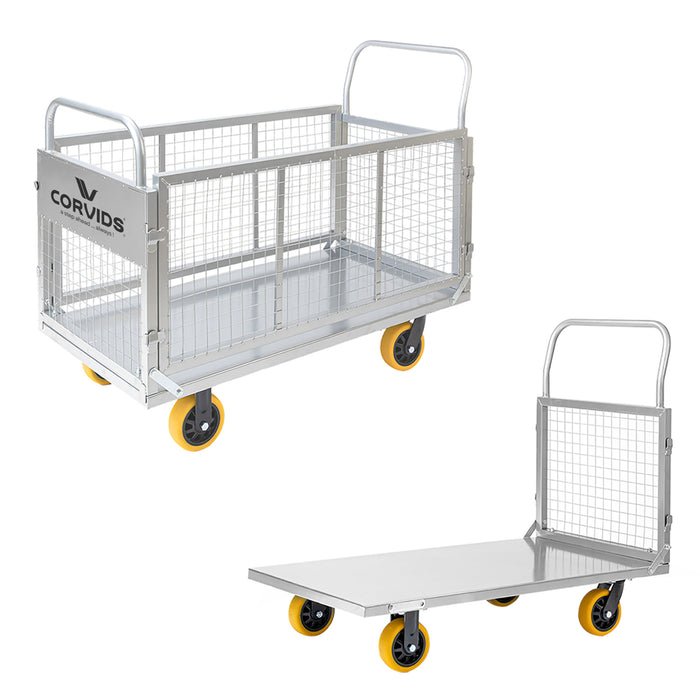 Corvids Heavy-Duty Iron Cage Platform Trolley  | 200 kg Load Capacity, 6-inch TPR Wheels & Dual Handles for Warehouse, Store, Factory, Home & Industrial Use | 2 Years Warranty