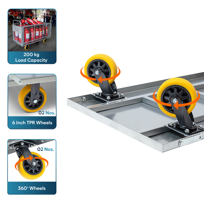 Corvids Heavy-Duty Iron Cage Platform Trolley  | 200 kg Load Capacity, 6-inch TPR Wheels & Dual Handles for Warehouse, Store, Factory, Home & Industrial Use | 2 Years Warranty