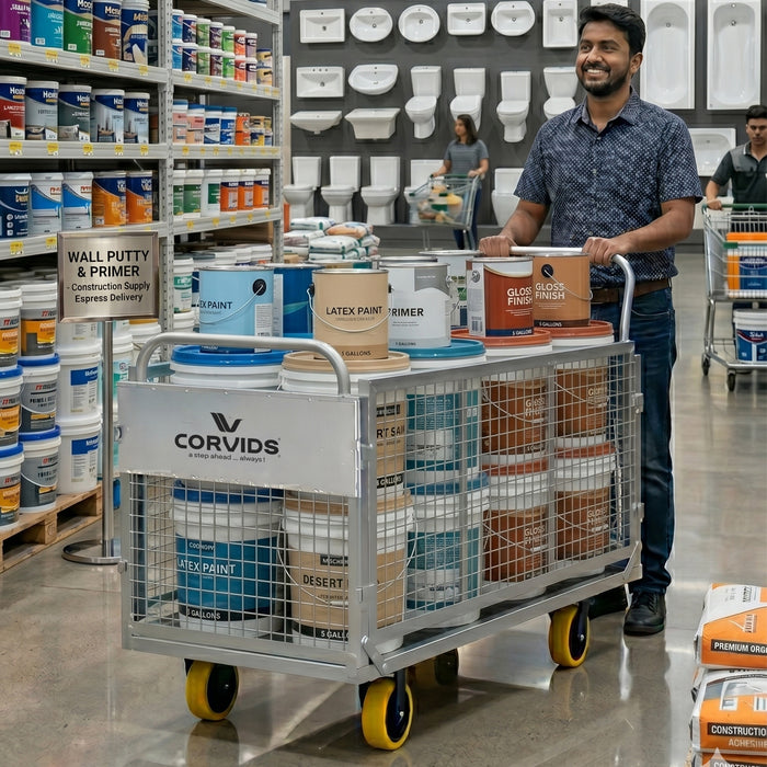 Corvids Heavy-Duty Iron Cage Platform Trolley  | 200 kg Load Capacity, 6-inch TPR Wheels & Dual Handles for Warehouse, Store, Factory, Home & Industrial Use | 2 Years Warranty