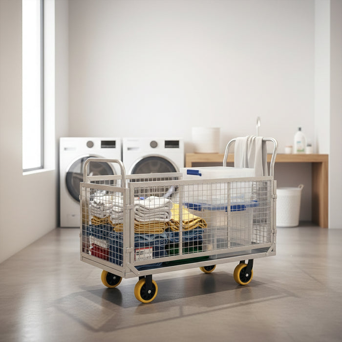 Corvids Heavy-Duty Iron Cage Platform Trolley  | 200 kg Load Capacity, 6-inch TPR Wheels & Dual Handles for Warehouse, Store, Factory, Home & Industrial Use | 2 Years Warranty