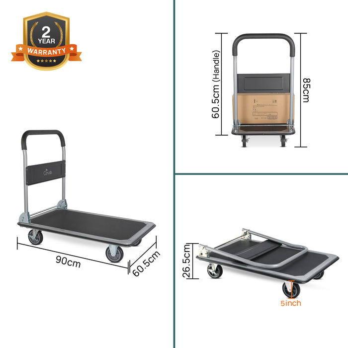 Corvids 300 Kg Portable Folding Metal Hand Platform Trolley for Material Handling