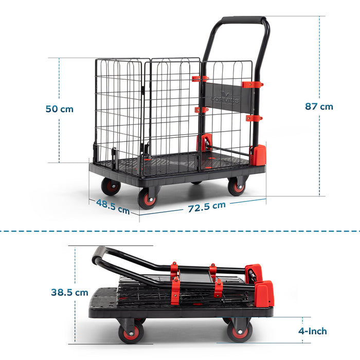 Corvids 150 Kg Portable & Collapsible Plastic Platform Trolley with Basket Cage