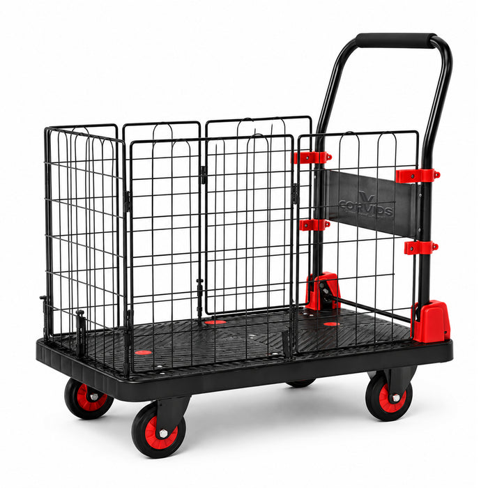 Corvids 300 Kg Portable & Collapsible Plastic Platform Trolley with Basket Cage