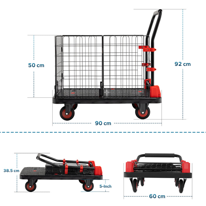 Corvids 300 Kg Portable & Collapsible Plastic Platform Trolley with Basket Cage