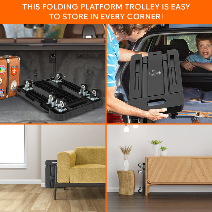 Corvids 150 Kg Portable & Compact Plastic Extendable Hand Platform Trolley with 2-Year Warranty
