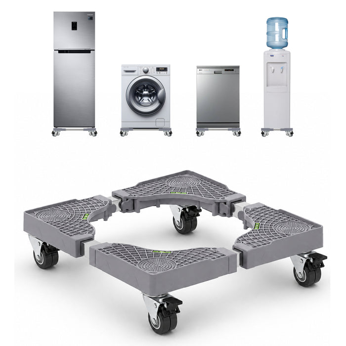 Corvids Adjustable Washing Machine Stand with Wheels | 2-Year Warranty | Refrigerator, Air Cooler & Dishwasher Trolley, 360° Rotating Lockable Wheels, Anti-Skid Grid Platform, 100 KG Capacity (Grey)