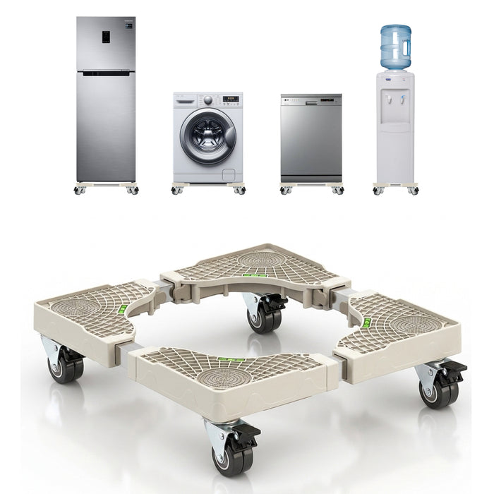 Corvids Adjustable Washing Machine Stand with Wheels | 2-Year Warranty | Refrigerator, Air Cooler & Dishwasher Trolley, 360° Rotating Lockable Wheels, Anti-Skid Grid Platform, 150 KG Capacity (White)